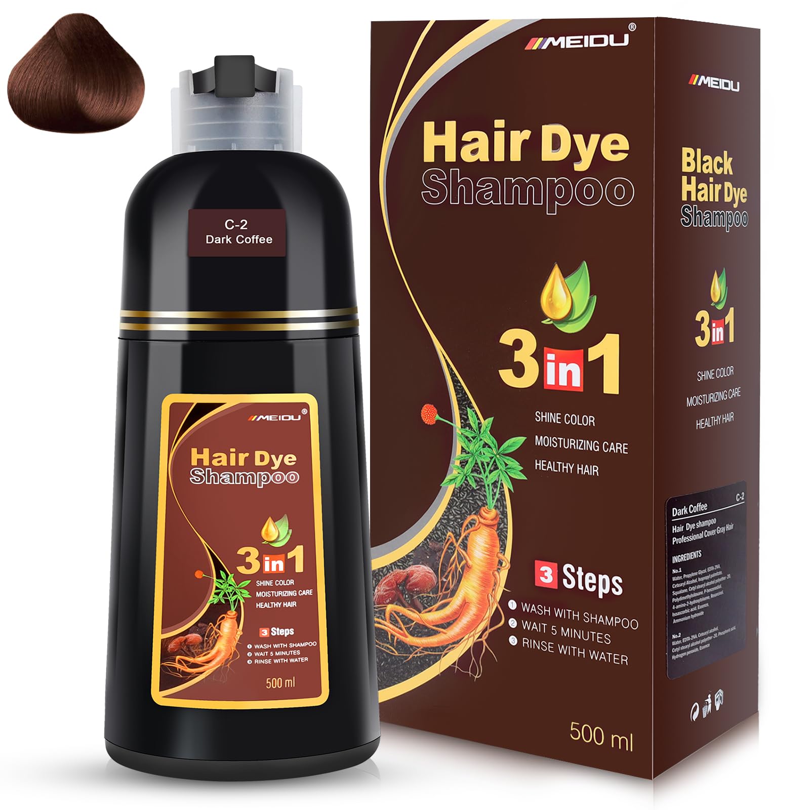 Amazon.com : IIIMEIDU Dark Coffee Hair Dye Shampoo 3 in 1 for Gray